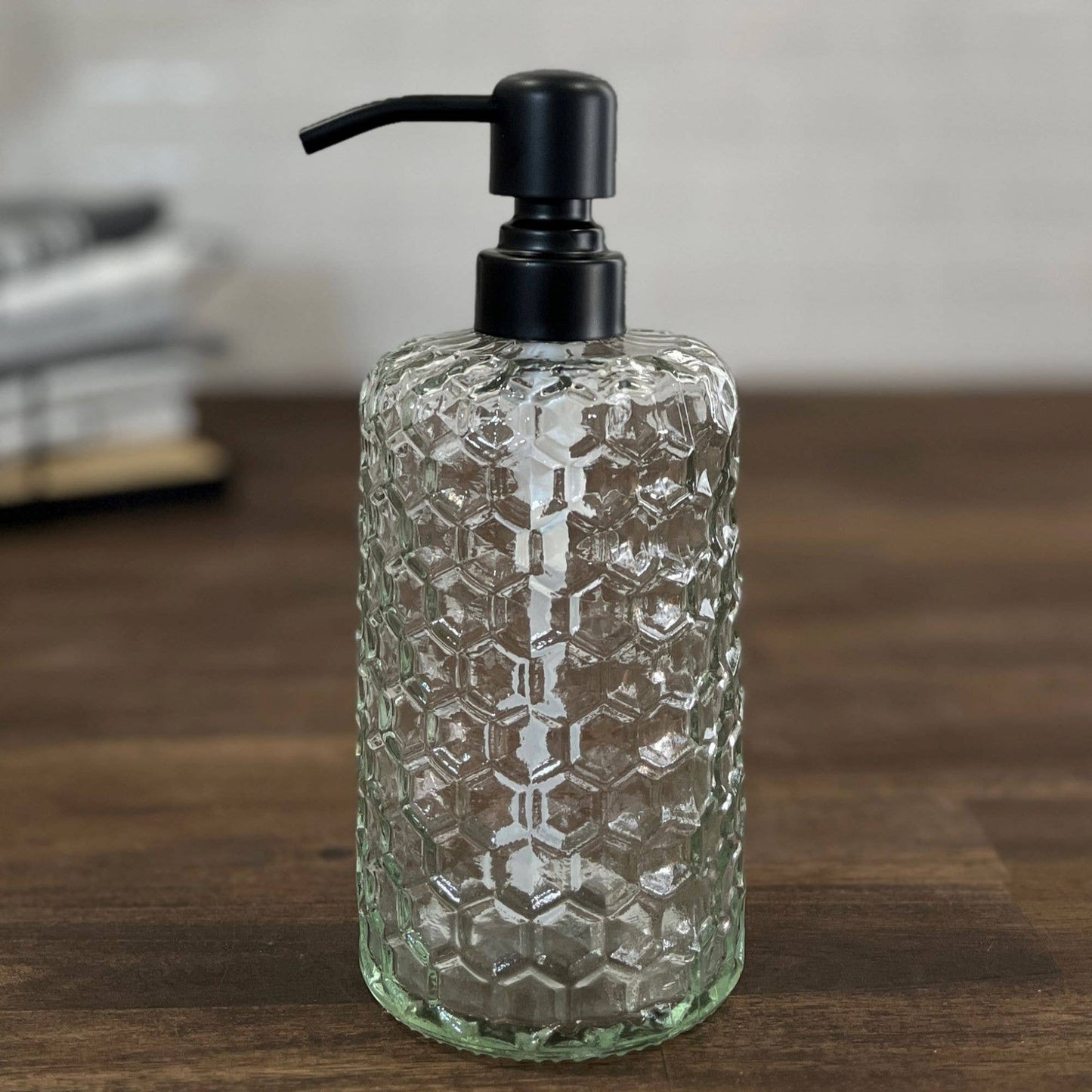 Glass Honeycomb Clear Pump Bottle (11.8 oz. Tare)