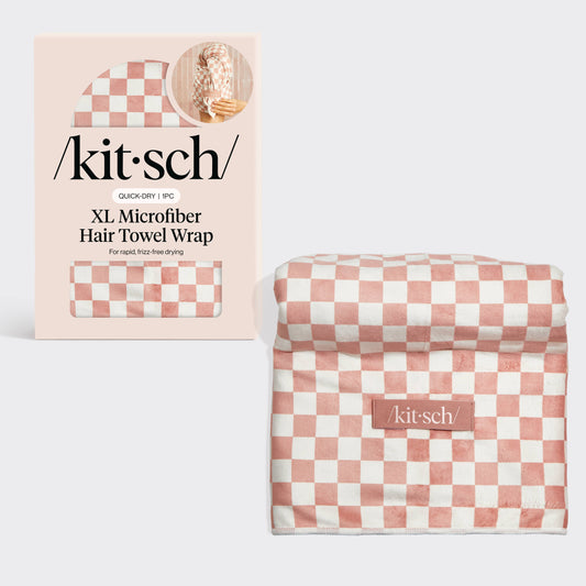 XL Hair Towel Wrap - Terracotta Checker