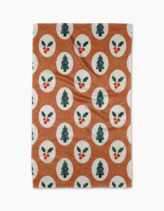 Geometry Vintage Holly Christmas Tea Towel