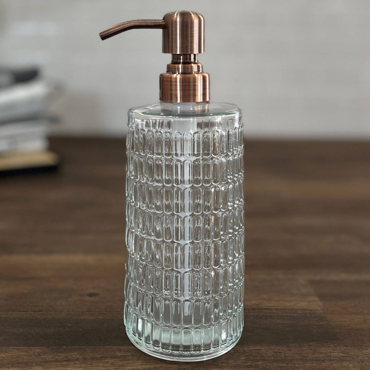 Glass Retro Clear Pump Bottle (11.8 oz. Tare)