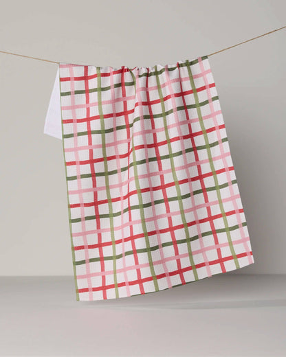 Geometry Festive Plaid Tea Towel