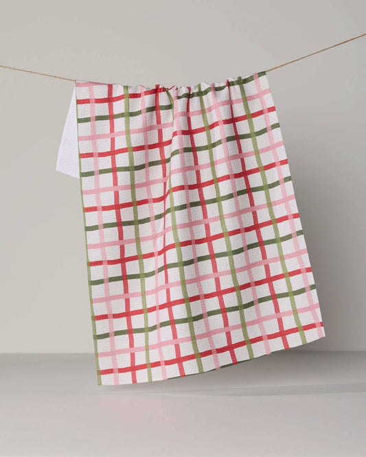Geometry Festive Plaid Tea Towel