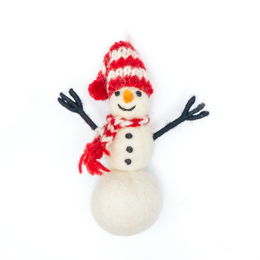 Felt Wool Holiday Snowman Eco Ornament - Frosty Snowman
