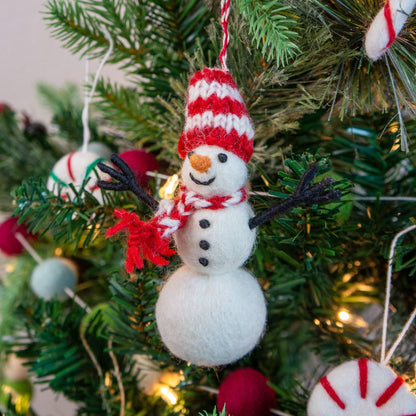 Felt Wool Holiday Snowman Eco Ornament - Frosty Snowman