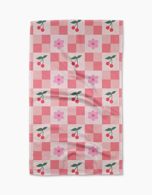 Geometry Floral and Cherries Tea Towel