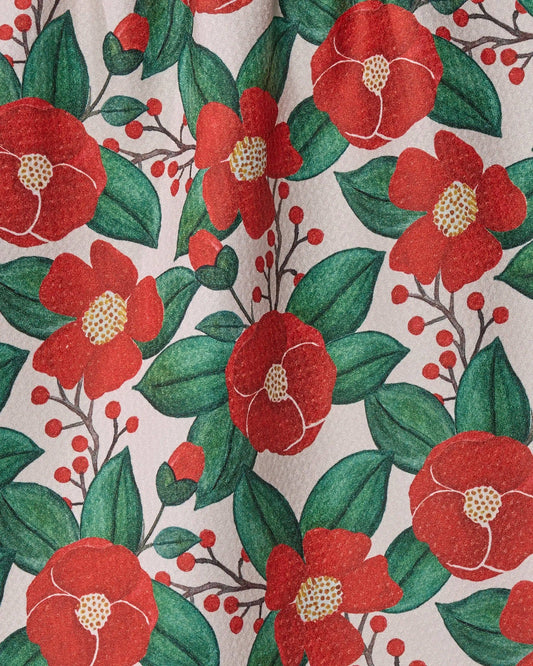 Geometry Winter Camellia Tea Towel