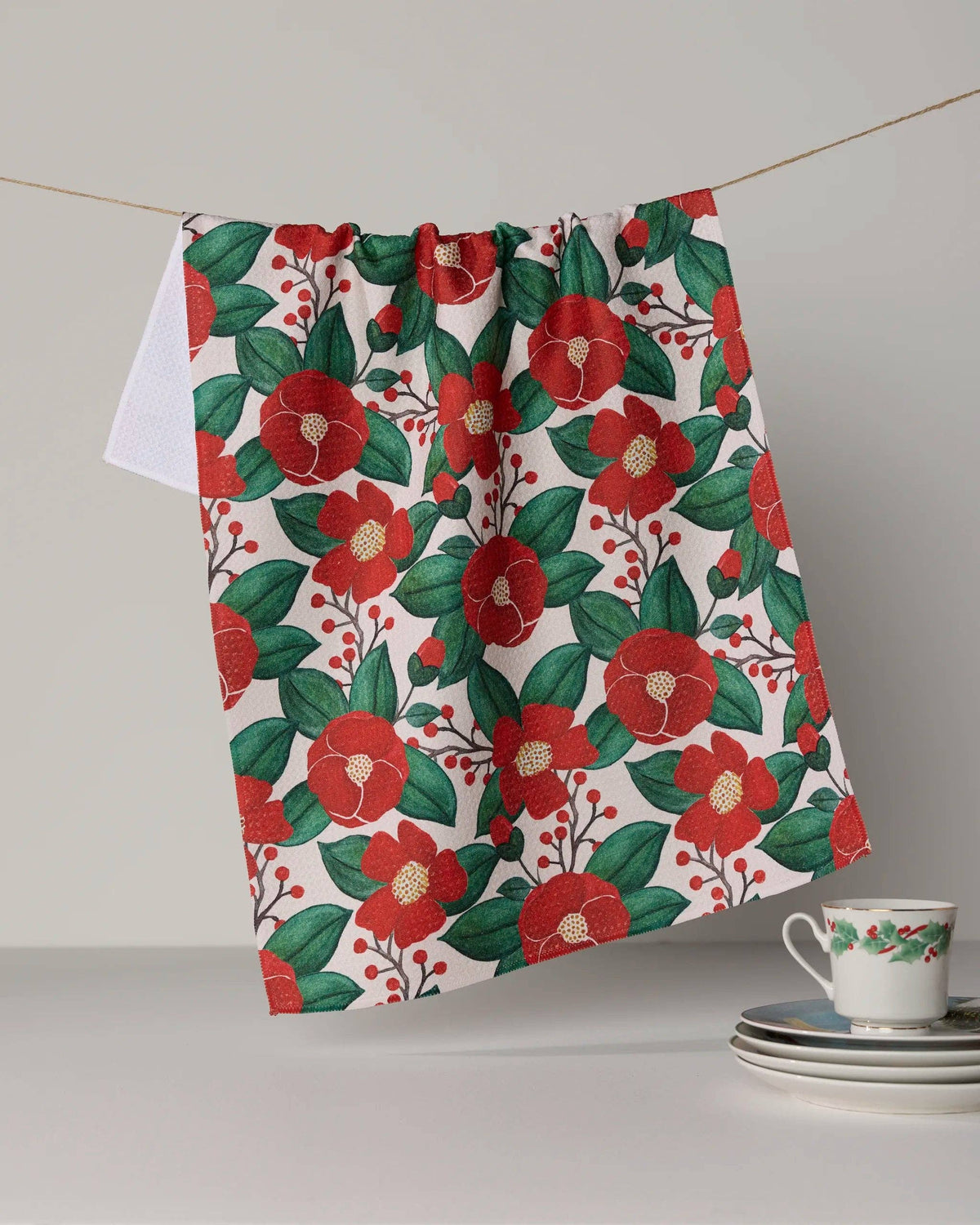 Geometry Winter Camellia Tea Towel