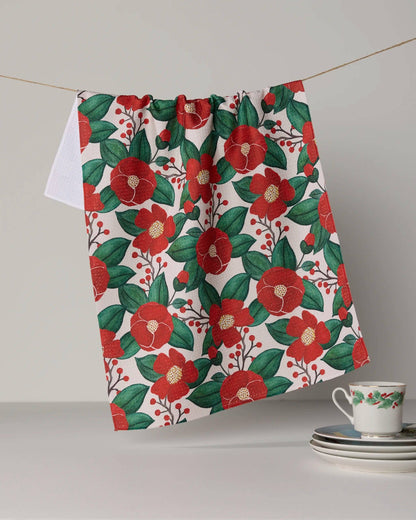 Geometry Winter Camellia Tea Towel