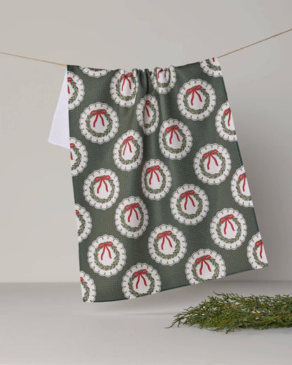 Geometry Merry Wreaths Tea Towel