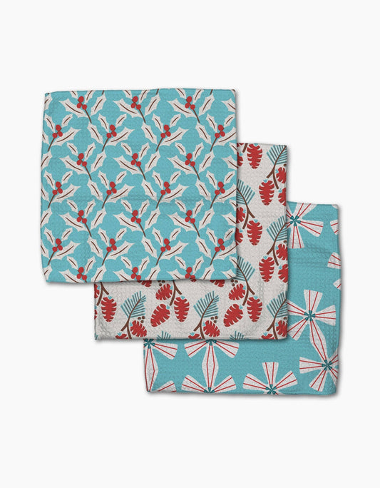 Geometry Winter Holly Dishcloth Set