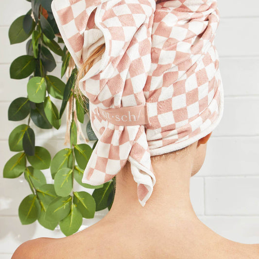 XL Hair Towel Wrap - Terracotta Checker